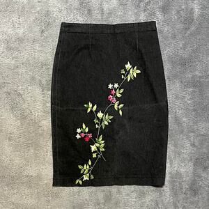 Jon denim embroidered midi skirt